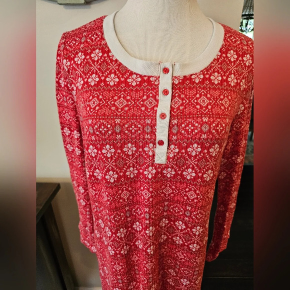 Laura Ashley Size Medium Red Soft Nightgown Cozy Fair Isle Print - Picture 2 of 8